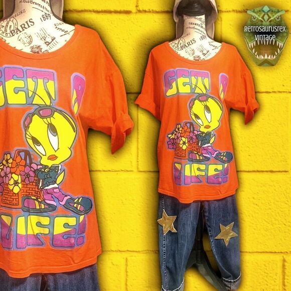 Warner Bros. Tops - Vintage 1990’s Kidcore Tweety Bird Get A Life Looney Tunes Oversized Graphic Shi